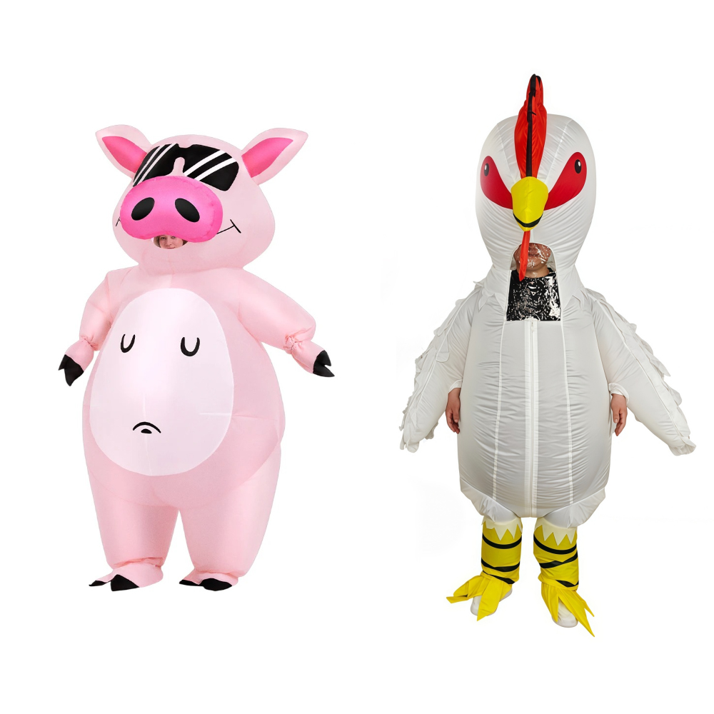 Halloween Costume Adult - ชุดคอสเพลย์เป่าลมรูปสัตว์การ์ตูนลูกหมู ชุดสีชมพูสำหรับงานคาร์นิวัล ปูริม ฮาโลวีน ปาร์ตี้ ของขวัญสำหรับผู้ชายและผู้หญิง