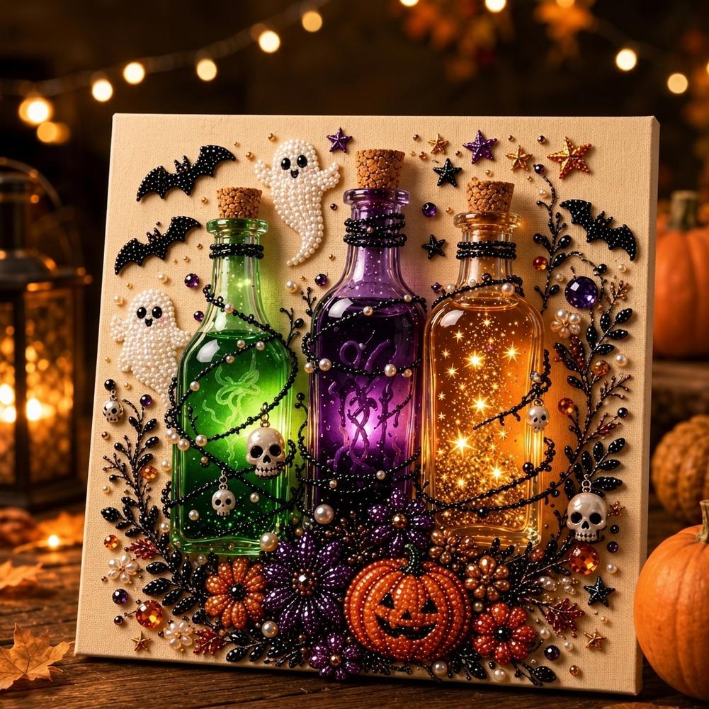 Pumpkin Lantern Halloween - ชุดงานศิลปะเพชรประดับไข่มุกผีฮาโลวีน DIY ภาพวาด 3D ไข่มุก ผีฮาโลวีน