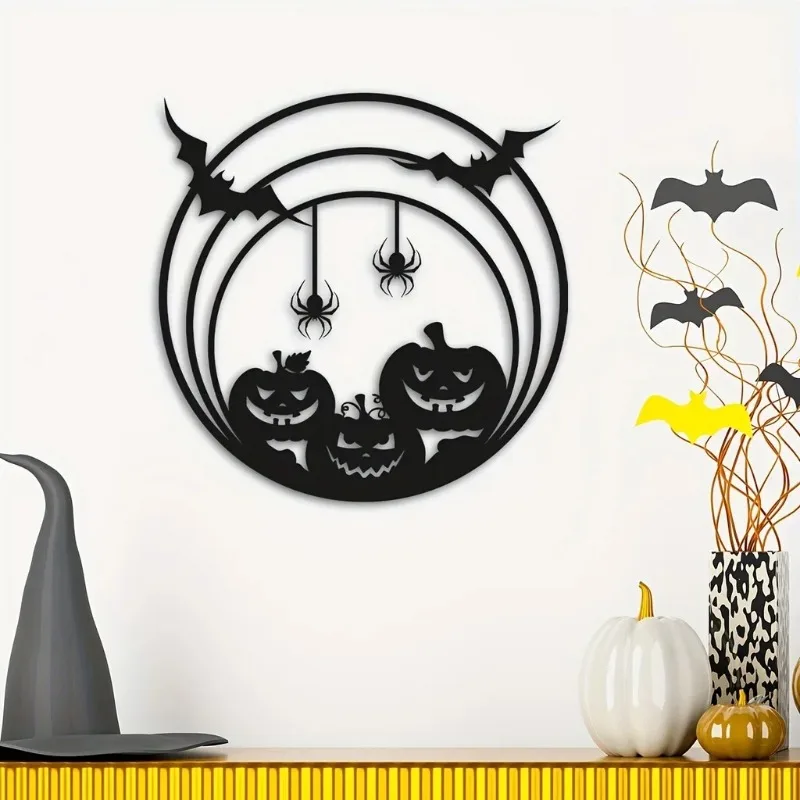 Spider Web Halloween Decoration - งานศิลปะโลหะติดผนังฮาโลวีน ลายฟักทอง ค้างคาว ใยแมงมุม ประติมากรรมเหล็กแบน 2