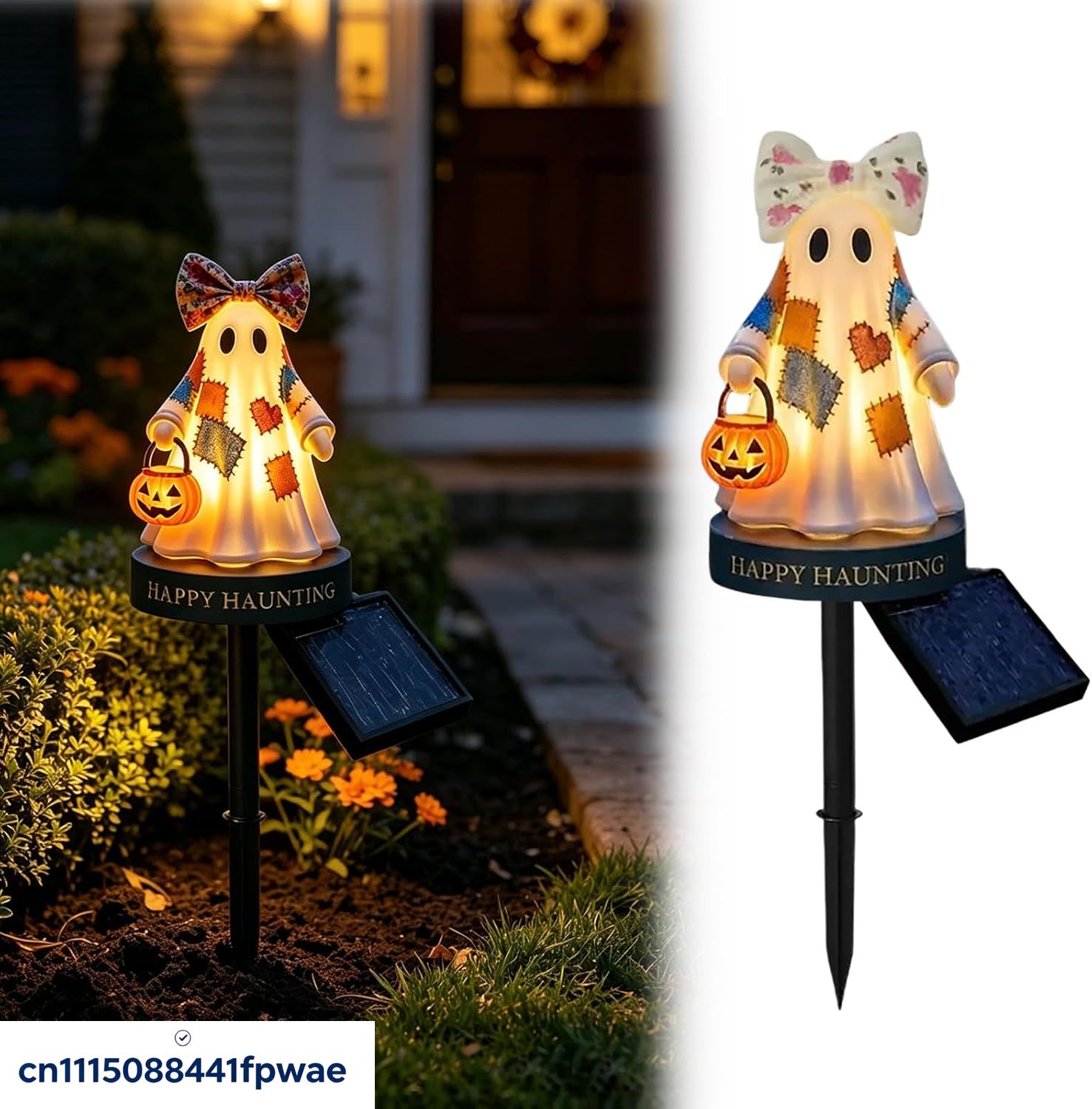 Pumpkin Lantern Halloween - ของตกแต่งฮาโลวีนพลังงานแสงอาทิตย์สำหรับใช้ภายนอกอาคาร, ป้ายประดับสวนแบบปะติดปะต่อพร้อมไฟ LED แสงสีอบอุ่น, ไฟประดับทางเดินพร้อมโคมไฟรูปฟักทองสำหรับสนามหญ้าและลานบ้าน