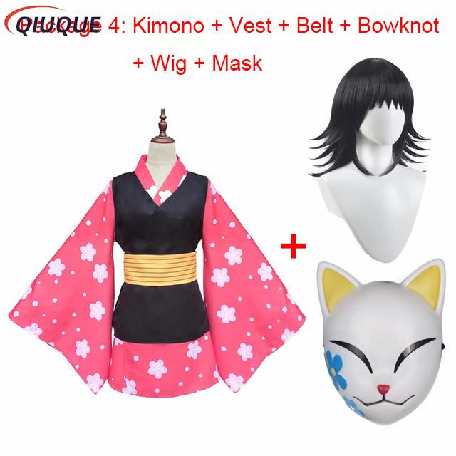 Halloween Costume Kids - มาโคโมะคอสเพลย์เครื่องแต่งกายชุดกิโมโนหน้ากากพีวีซีวิกผมฮาโลวีนเครื่องแต่งกายสำหรับงานปาร์ตี้สำหรับผู้หญิงและเด็กผู้หญิง