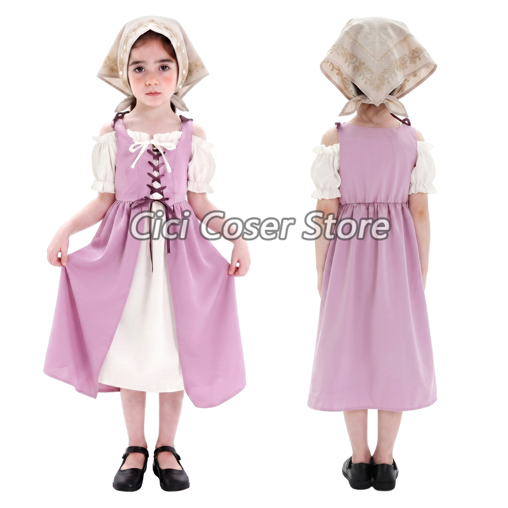 Halloween Costume Kids - ชุดแฟนซียุคกลางสำหรับเด็กผู้หญิง ชุดเดรสสไตล์ชนบทวินเทจ ชุดสำหรับงานฮาโลวีน งานคาร์นิวัล งานปาร์ตี้ และการแสดงบนเวที
