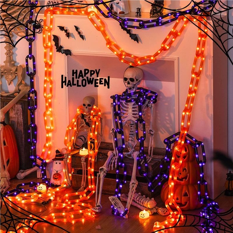 Halloween Led String Lights Orange - ไฟโซลาร์เซลล์สำหรับตกแต่งฮาโลวีนกลางแจ้ง ขนาด 78.74 นิ้ว กันน้ำ ไฟ
