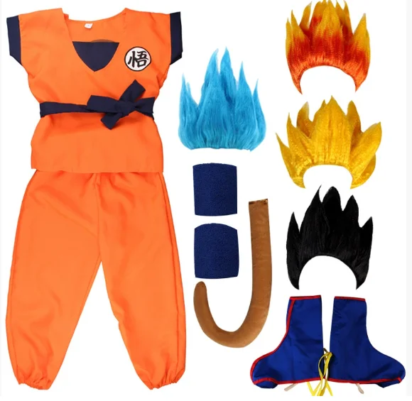 Halloween Costume Kids - ชุดฮาโลวีนสำหรับผู้ใหญ่และเด็ก ชุดคอสเพลย์ซุนโกคู ชุดงานรื่นเริง ชุดแฟนซีวันหยุด พร้อมหาง ปลอกข้อมือ