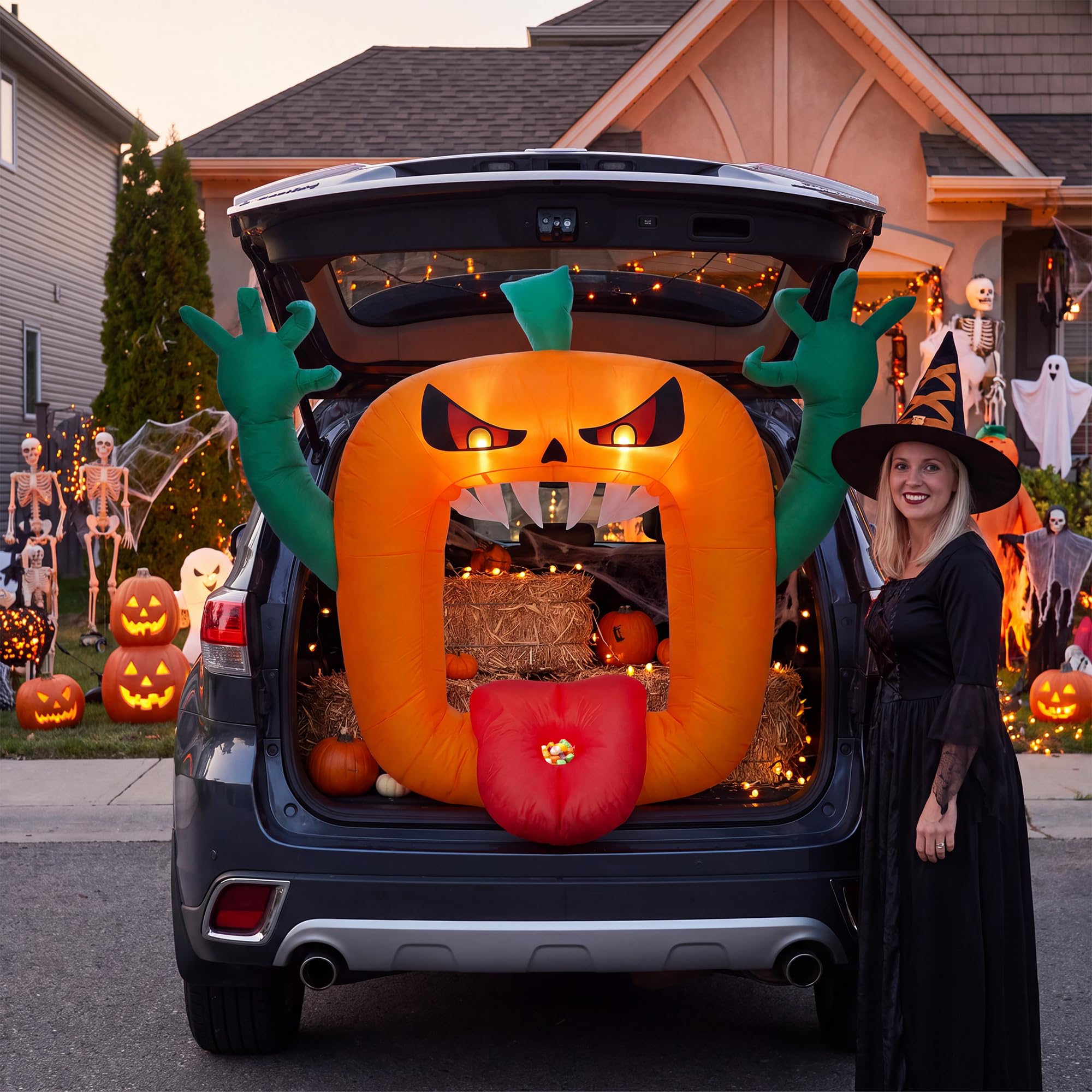 Halloween Pumpkin Decor Led - ฟักทองเป่าลมฮาโลวีนสุดสยอง ขนาด 6 ฟุต พร้อมไฟ LED