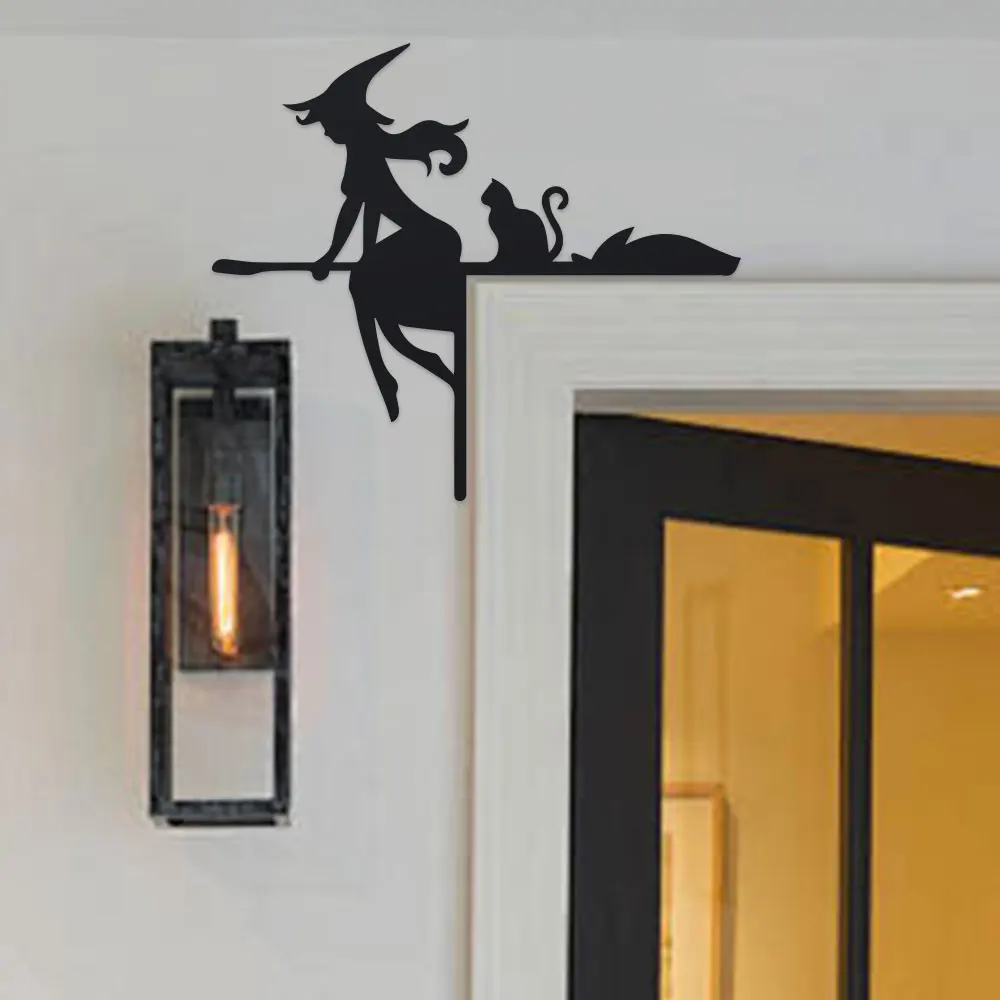 Spider Web Halloween Decoration - ชุดตกแต่งกรอบประตูวันฮาโลวีน – ซิลลูเอทเหล็กดัดพร้อมใยแมงมุม – ของตกแต่งมุมประตูโลหะสำหรับเทศกาล