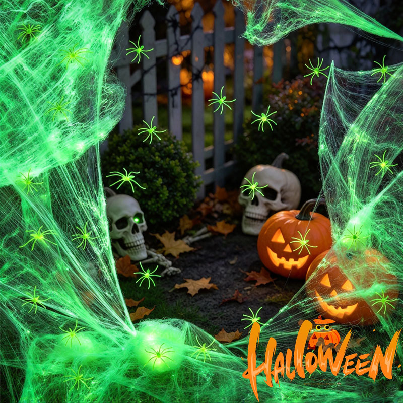 Spider Web Halloween Decoration - 1-5 ชุด ใยแมงมุมเรืองแสงในที่มืด ของตกแต่งใยแมงมุมผ้าไหมเรืองแสง สำหรับตกแต่งฉากสยองขวัญในร่มและกลางแจ้ง อุปกรณ์จัดปาร์ตี้