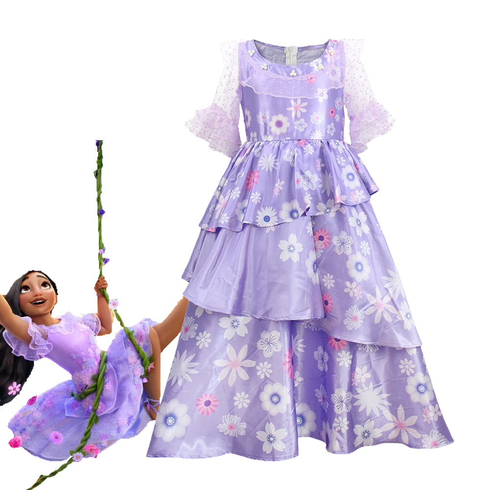 Halloween Costume Kids - อะนิเมะภาพยนตร์อิซาเบลา มาดริกัลคอสเพลย์เครื่องแต่งกายเด็กผู้ใหญ่สีม่วงลายดอกไม้ชุดเจ้าหญิงปาร์ตี้ฮาโลวีนชุดแฟนซีสำหรับผู้หญิงหญิงสาว