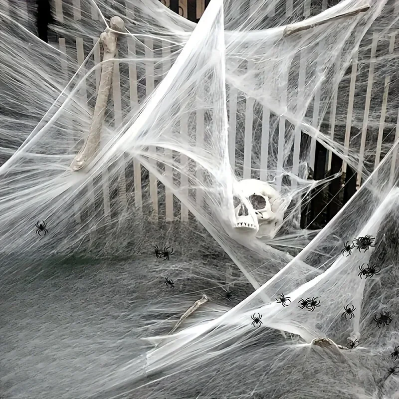 ใยแมงมุมยืดหยุ่นได้ พร้อมแมงมุ - Spider Web Halloween Decoration บทวิจารณ์และราคา