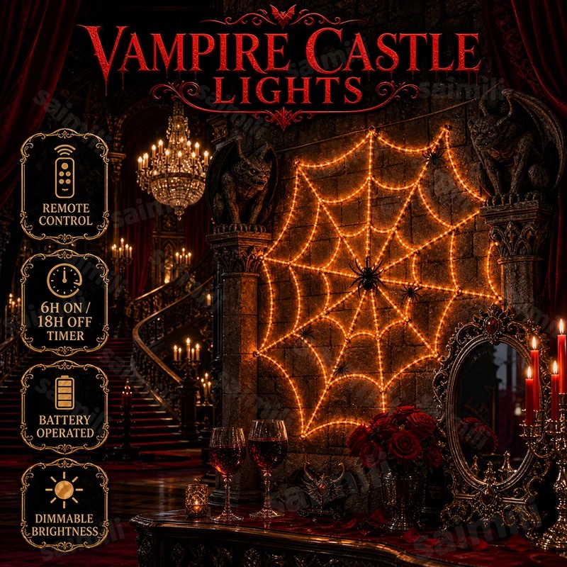 ไฟประดับ LED ลายใยแมงมุมฮาโลวี - Halloween Led String Lights Orange บทวิจารณ์และราคา