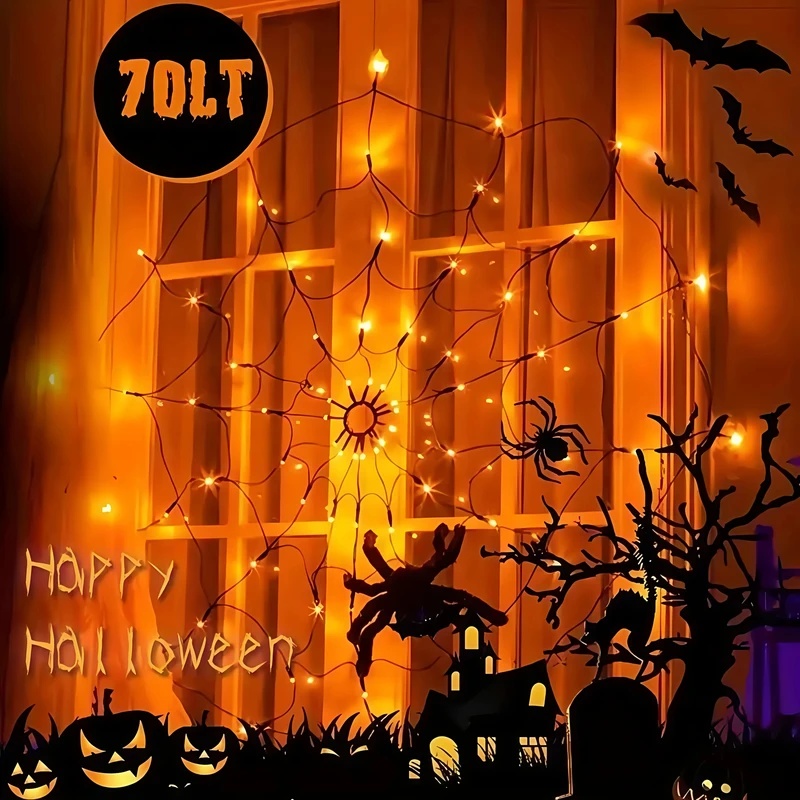 ไฟประดับ LED ลายใยแมงมุมฮาโลวี - Halloween Led String Lights Orange บทวิจารณ์และราคา