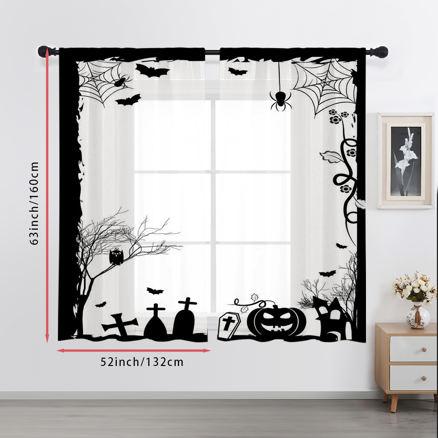 ม่านโปร่งแสงพิมพ์ลายดิจิทัล 2  - Spider Web Halloween Decoration บทวิจารณ์และราคา