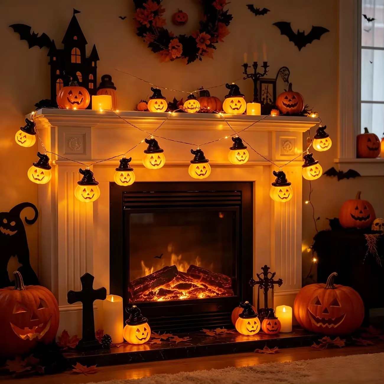 ไฟประดับรูปฟักทองหมวกแม่มด, ไฟ - Halloween Led String Lights Orange บทวิจารณ์และราคา