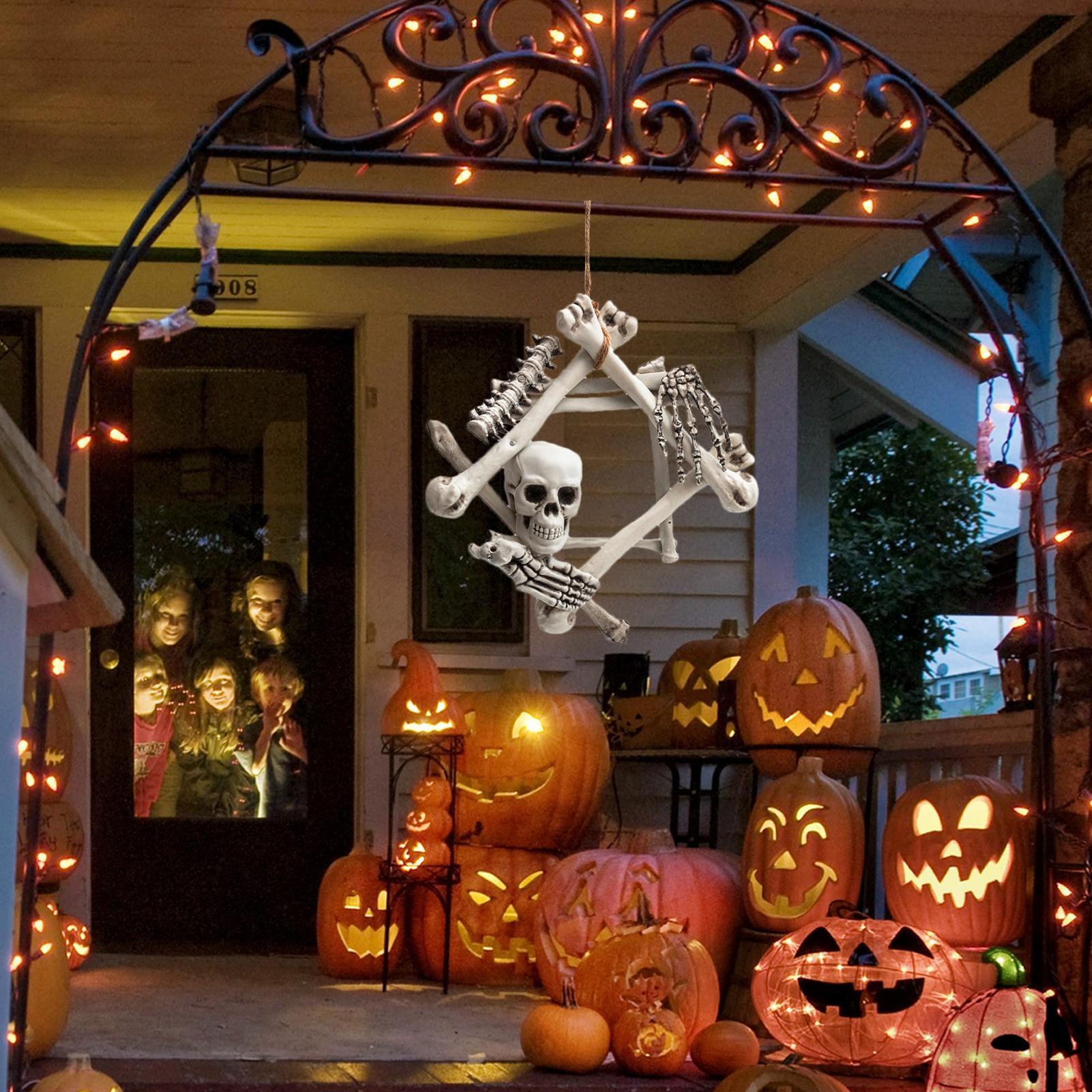 พวงหรีดหัวกะโหลกฮาโลวีน ของตกแ - Halloween Skeleton Decoration บทวิจารณ์และราคา