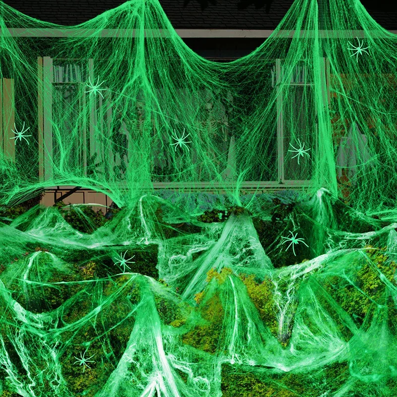 1-5 ชุด ใยแมงมุมเรืองแสงในที่ม - Spider Web Halloween Decoration บทวิจารณ์และราคา